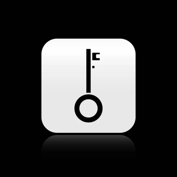 Icono clave pirata negro aislado sobre fondo negro. Botón cuadrado plateado. Ilustración vectorial — Vector de stock