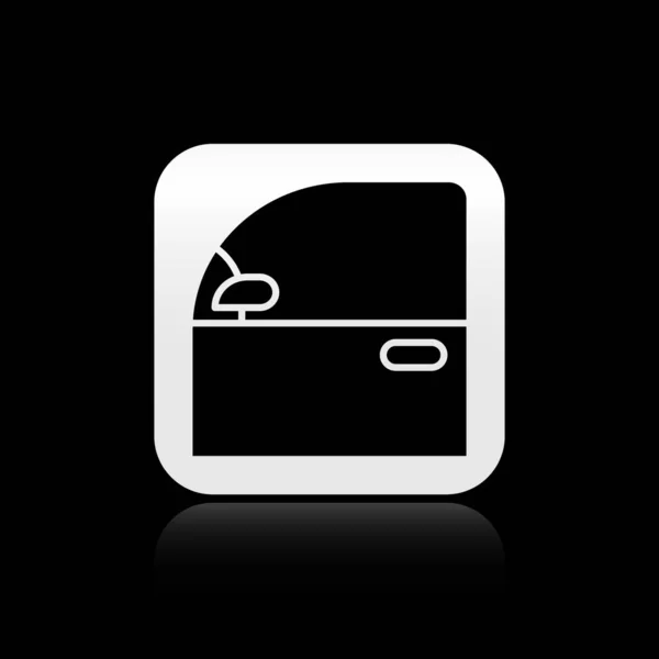 Ícone da porta do carro preto isolado no fundo preto. Botão quadrado de prata. Ilustração vetorial —  Vetores de Stock