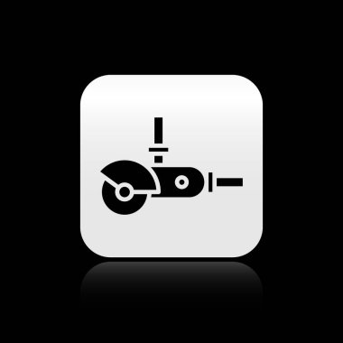 Siyah Açı Öğütücü simgesi siyah arkaplanda izole edildi. Gümüş kare düğme. Vektör İllüstrasyonu