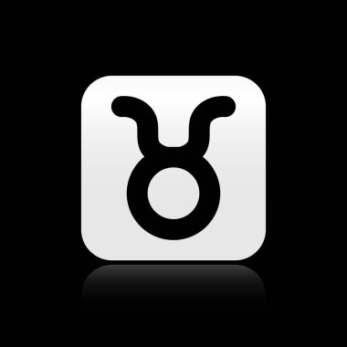 Siyah arkaplanda siyah Taurus burç simgesi var. Astrolojik yıldız falı koleksiyonu. Gümüş kare düğme. Vektör İllüstrasyonu