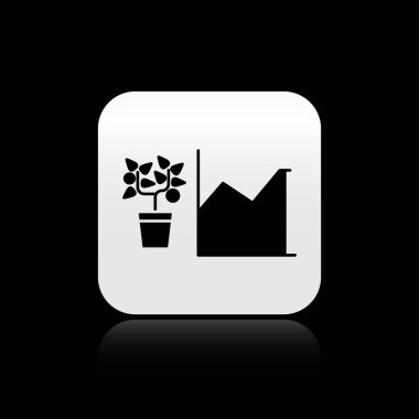 Black Flower statistics icon isolated on black background. Silver square button. Vector Illustration clipart