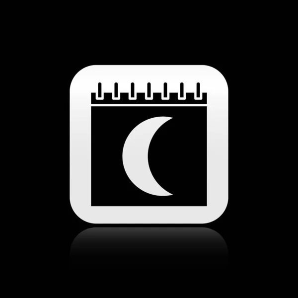 Ícone de calendário de fases da Lua Negra isolado no fundo preto. Botão quadrado de prata. Ilustração vetorial — Vetor de Stock