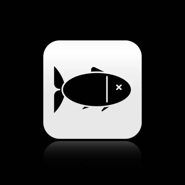 Fekete hal ikon elszigetelt fekete háttérrel. Ezüst négyzet gomb. Vektorillusztráció — Stock Vector