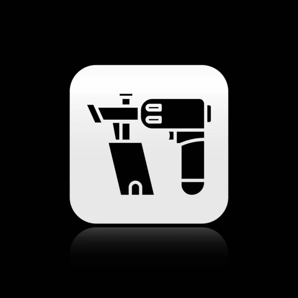 Black Nail gun icon isolated on black background. Silver square button. Vector Illustration — Stock Vector