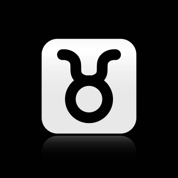 Black Taurus zodiac sign icon isolated on black background. Astrological horoscope collection. Silver square button. Vector Illustration — Stock Vector