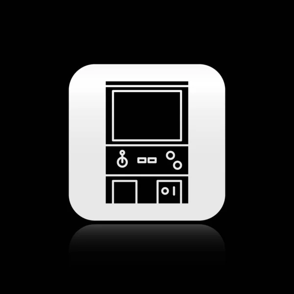 Black Retro arcade spel machine pictogram geïsoleerd op zwarte achtergrond. Zilveren vierkante knop. Vector Illustratie — Stockvector