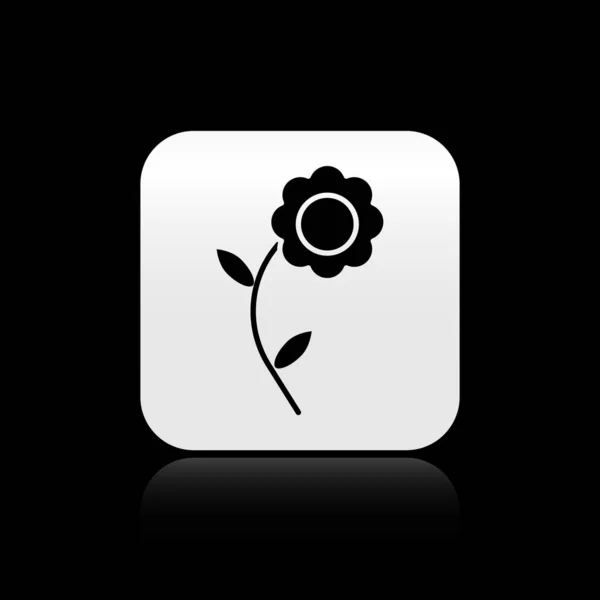 Ikona Black Flower izolované na černém pozadí. Stříbrný knoflík. Vektorová ilustrace — Stockový vektor
