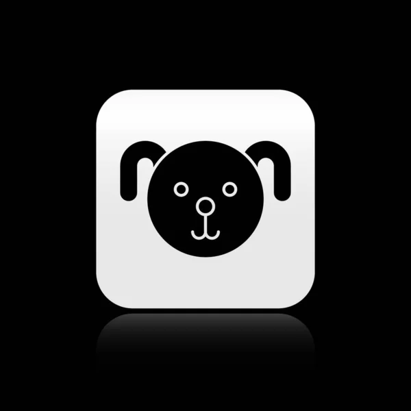 Fekete Kutya állatöv jel ikon elszigetelt fekete háttér. Asztrológiai horoszkóp gyűjtemény. Ezüst négyzet gomb. Vektorillusztráció — Stock Vector