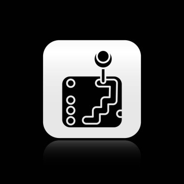 Kara Vites Şekil Değiştiren simgesi siyah arkaplanda izole edildi. İletişim simgesi. Gümüş kare düğme. Vektör İllüstrasyonu