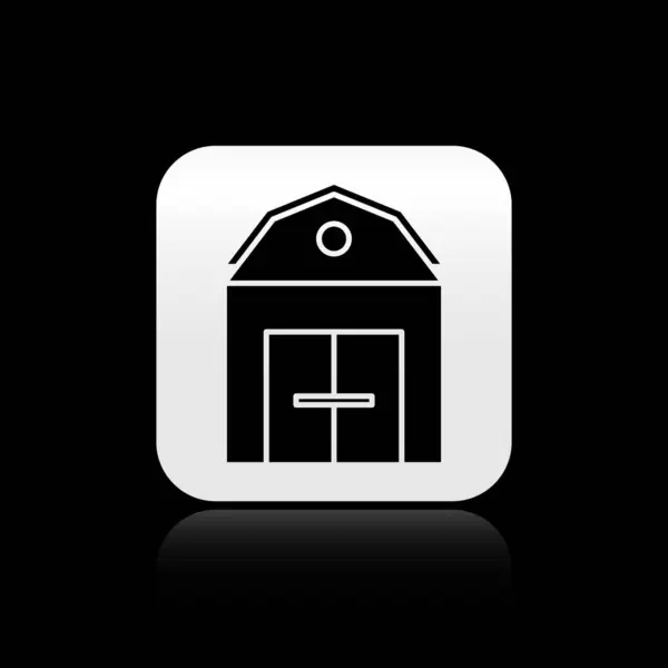 Ікона Black Farm House ізольована на чорному тлі. Расистський сільський ландшафт. Срібна квадратна кнопка. Векторний приклад — стоковий вектор