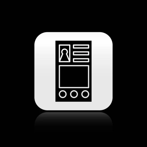 Black Create account screen icon isolated on black background. Silver square button. Vector Illustration — ストックベクタ