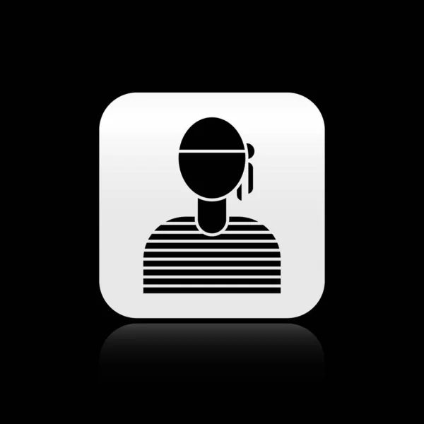 Black Sailor captain icon isolated on black background. Silver square button. Vector Illustration — 스톡 벡터