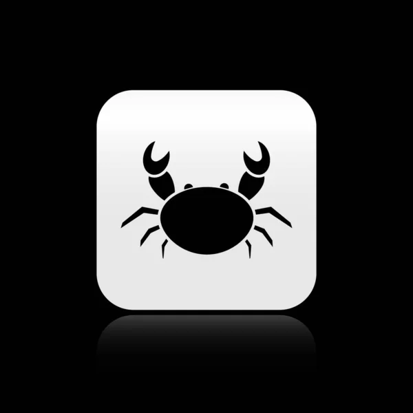Black Crab icon isolated on black background. Silver square button. Vector Illustration — 스톡 벡터