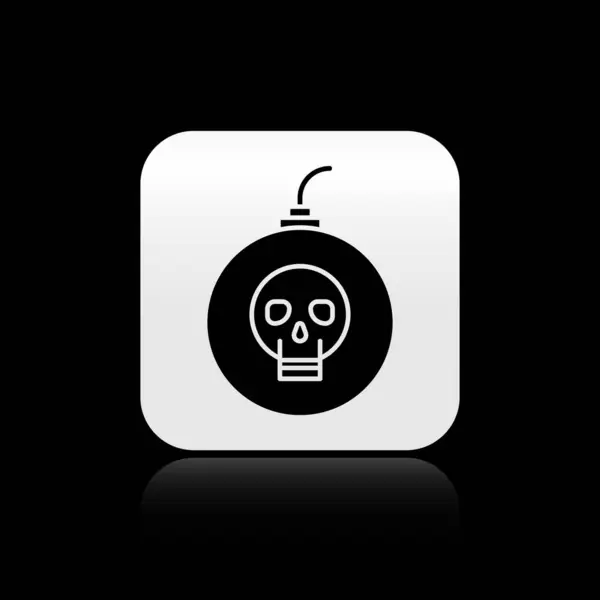 Black Bomb ready to explode icon isolated on black background. Happy Halloween party. Silver square button. Vector Illustration — 스톡 벡터