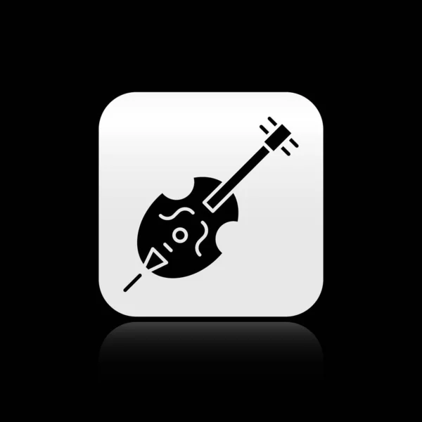 Icono de violín negro aislado sobre fondo negro. Instrumento musical. Botón cuadrado plateado. Ilustración vectorial — Vector de stock