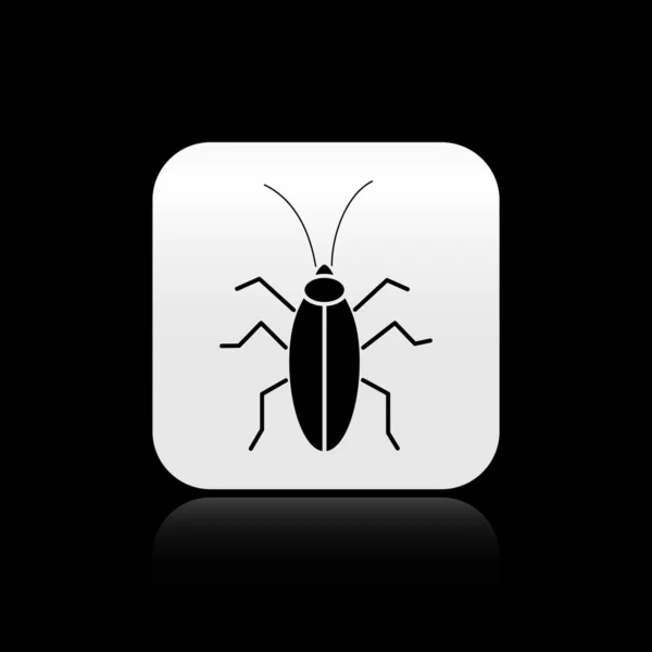 Black Cockroach icon isolated on black background. Silver square button. Vector Illustration — Stock Vector