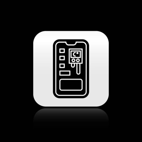 Black Smart sistema de cultivo de control icono de la aplicación móvil aislado sobre fondo negro. Botón cuadrado plateado. Ilustración vectorial — Archivo Imágenes Vectoriales