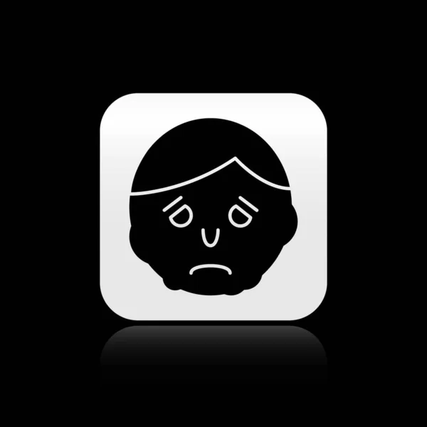 Inflammation noire sur l'icône du visage isolée sur fond noir. Bouton carré argenté. Illustration vectorielle — Image vectorielle