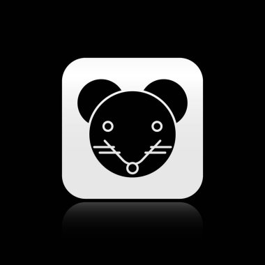 Siyah Fare burç simgesi siyah arka planda izole edildi. Astrolojik yıldız falı koleksiyonu. Gümüş kare düğme. Vektör İllüstrasyonu