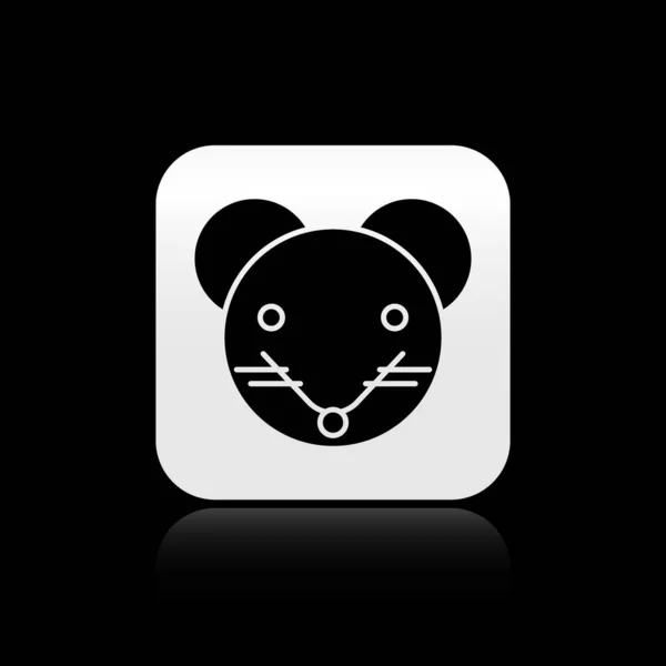 Black Rat zodiac sign icon isolated on black background. Astrological horoscope collection. Silver square button. Vector Illustration — 스톡 벡터