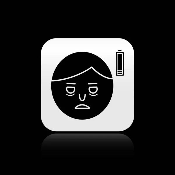 Black Fatigue icon isolated on black background. No energy. Stress symptom. Negative space. Silver square button. Vector Illustration — Stock Vector