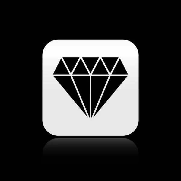 Czarny diament ikona izolowane na czarnym tle. Symbol biżuterii. Kamień klejnot. Srebrny kwadrat przycisk. Ilustracja wektorowa — Wektor stockowy