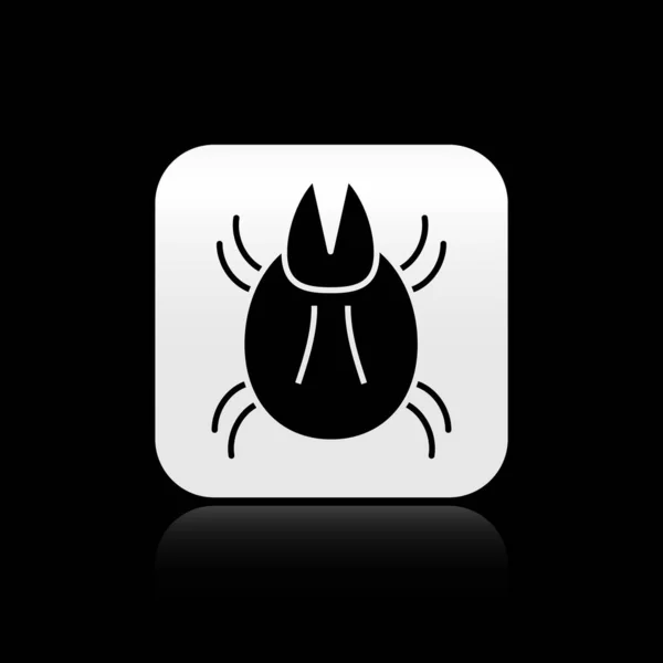 Black Parasite mite icon isolated on black background. Silver square button. Vector Illustration — 스톡 벡터