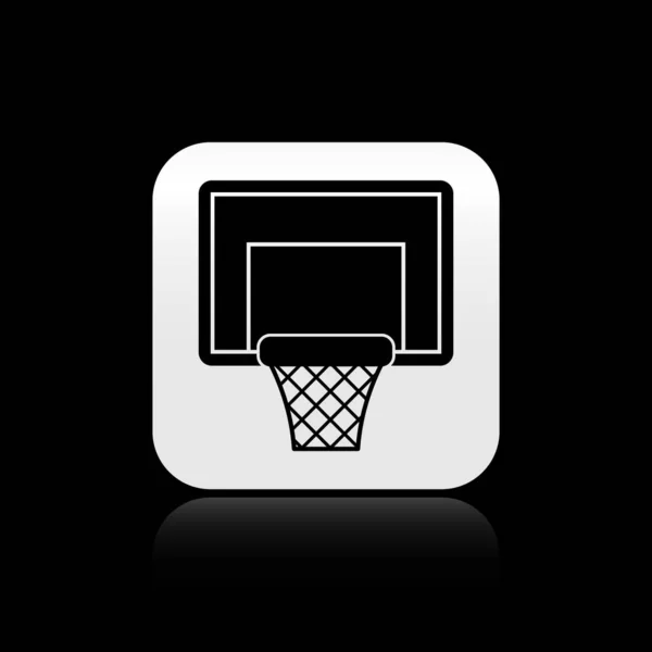 Black Basketball backboard icoon geïsoleerd op zwarte achtergrond. Zilveren vierkante knop. Vector Illustratie — Stockvector