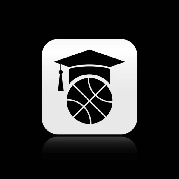 Icona di allenamento di basket nero isolato su sfondo nero. Pulsante quadrato argento. Illustrazione vettoriale — Vettoriale Stock