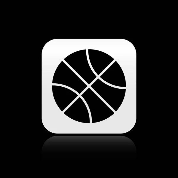 Zwarte Basketbal pictogram geïsoleerd op zwarte achtergrond. Sport symbool. Zilveren vierkante knop. Vector Illustratie — Stockvector