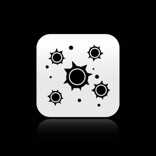 Black Bacteria icon isolated on black background. Bacteria and germs, microorganism disease causing, cell cancer, microbe, virus, fungi. Silver square button. Vector Illustration — Stock Vector