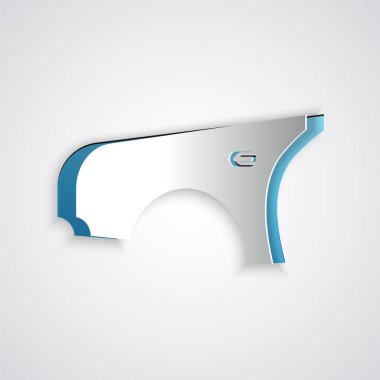 Kağıt kesiği araba çamurluğu ikonu gri arka planda izole edilmiş. Kağıt sanatı tarzı. Vektör İllüstrasyonu