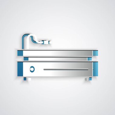 Kağıt kesimi oyun konsolu simgesi gri arkaplanda izole edildi. Kağıt sanatı tarzı. Vektör İllüstrasyonu