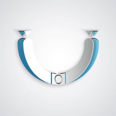 Kağıt gri arka plan üzerinde izole buhar simgesi ile Sosis kesti. Izgara sosis ve aroma işareti. Kağıt sanat tarzı. Vektör İllüstrasyonu