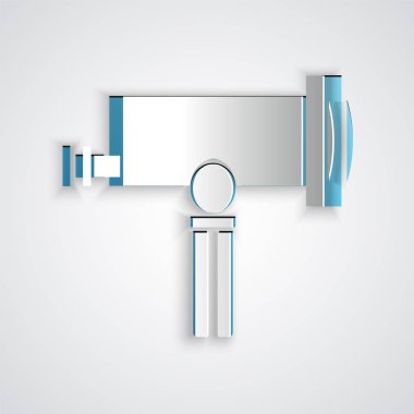 Kağıt kesiği Teleskop simgesi gri arkaplanda izole edildi. Bilimsel bir alet. Eğitim ve astronomi elementi, dürbün ve çalışma yıldızları. Kağıt sanatı tarzı. Vektör İllüstrasyonu