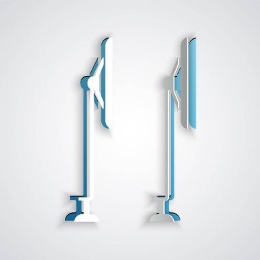 Kağıt kesiği Windscreen sileceği simgesi gri arkaplanda izole edildi. Kağıt sanatı tarzı. Vektör İllüstrasyonu