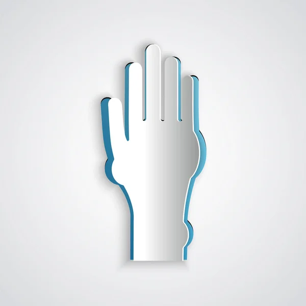Paper cut Hand with psoriasis or eczema icon isolated on grey background. Concept of human skin response to allergen or chronic body problem. Paper art style. Vector Illustration — 스톡 벡터