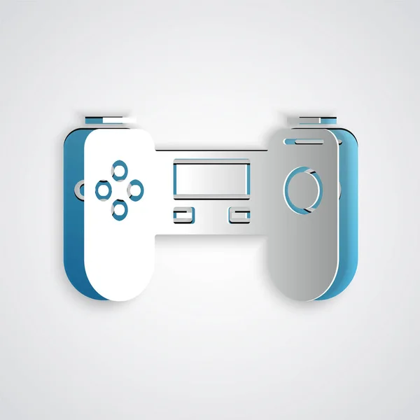 Carta tagliata icona Gamepad isolato su sfondo grigio. Controllore di gioco. Stile cartaceo. Illustrazione vettoriale — Vettoriale Stock