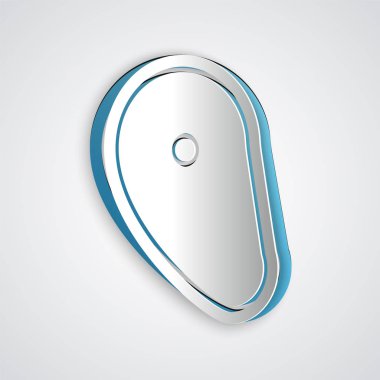 Kağıt kesilmiş Biftek et simgesi gri arka plan üzerinde izole. Kağıt sanat tarzı. Vektör İllüstrasyonu