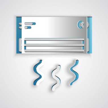 Kağıt kesiği klima simgesi gri arkaplanda izole edilmiş. Sistemin havalandırmasını böl. Soğuk ve soğuk iklim kontrol sistemi. Kağıt sanatı tarzı. Vektör İllüstrasyonu