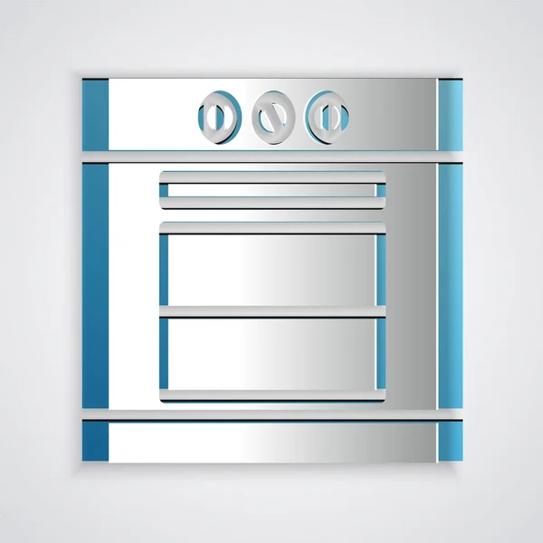 Papier gesneden Oven pictogram geïsoleerd op grijze achtergrond. Een gasovenbord. Papierkunst stijl. Vector Illustratie — Stockvector