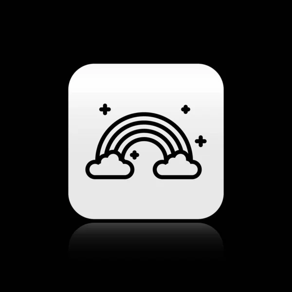 Black Rainbow with clouds icon isolated on black background. Silver square button. Vector Illustration — ストックベクタ