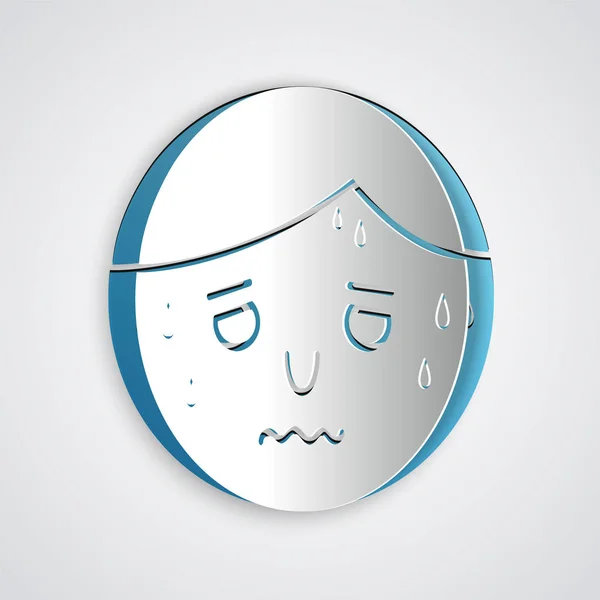 Paper cut Man with excessive sweating icon isolated on grey background. Paper art style. Vector Illustration — 스톡 벡터