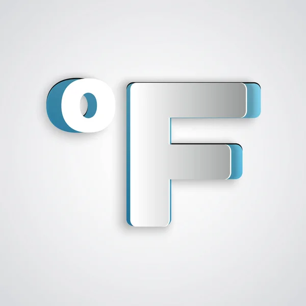 Paper cut Fahrenheit icon isolated on grey background. Paper art style. Vector Illustration — 스톡 벡터