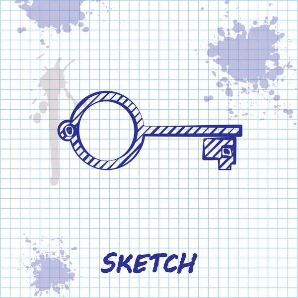 Sketch line Ancient key for game icon isolated on white background. Vector Illustration — 스톡 벡터