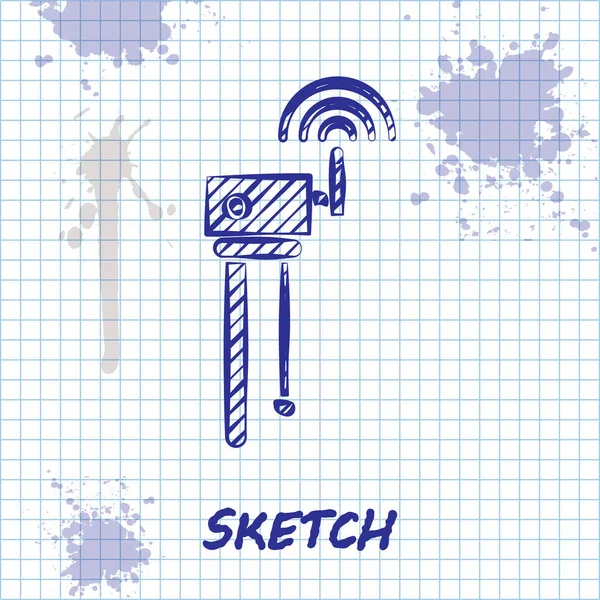 Croquis ligne Routeur et wi-fi symbole de signal icône isolée sur fond blanc. Routeur de modem Ethernet sans fil. Internet informatique. Illustration vectorielle — Image vectorielle