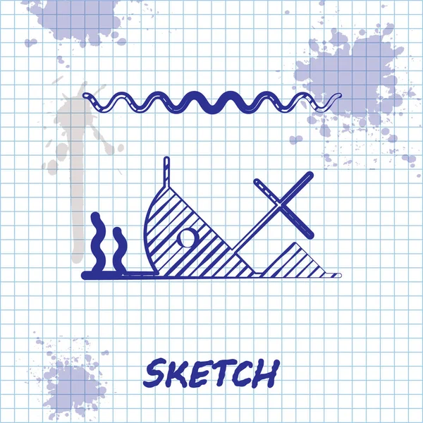 Sketch line Sunken ship at the bottom of the sea icon isolated on white background. Vector Illustration — Stock Vector