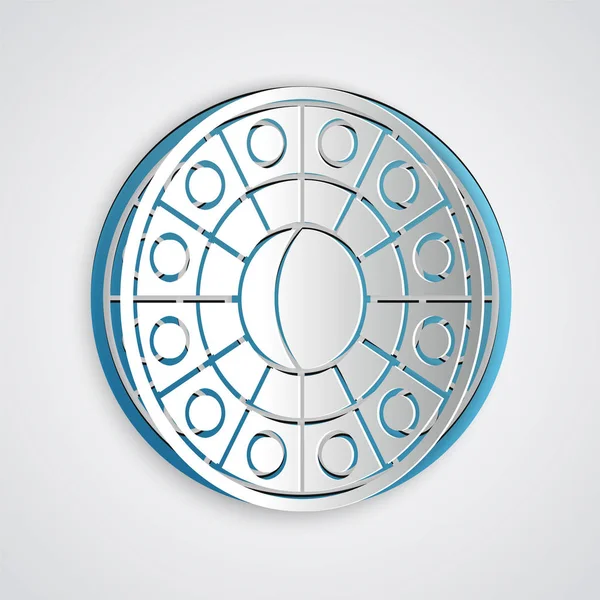 Paper cut Astrology horoscope circle with zodiac icon isolated on grey background. Paper art style. Vector Illustration — Stock Vector