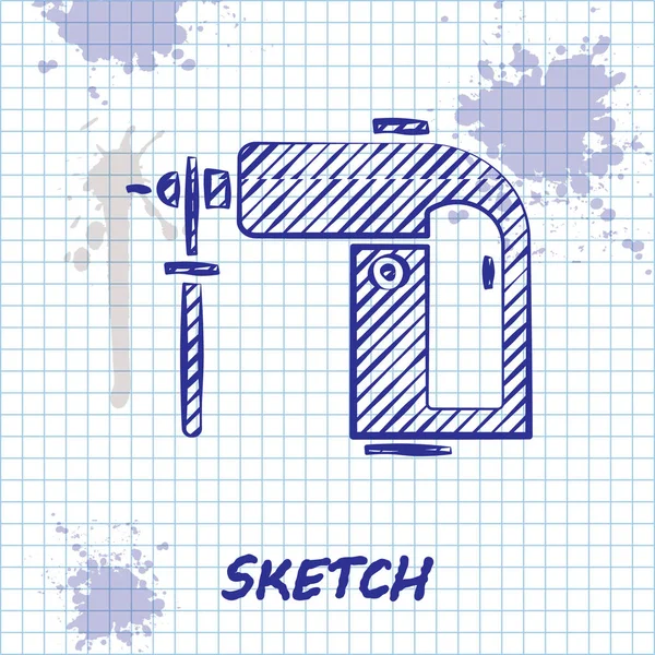 Ligne de croquis Icône de perceuse à marteau rotative électrique isolée sur fond blanc. Outil de travail pour la construction, finition, travaux de réparation. Illustration vectorielle — Image vectorielle