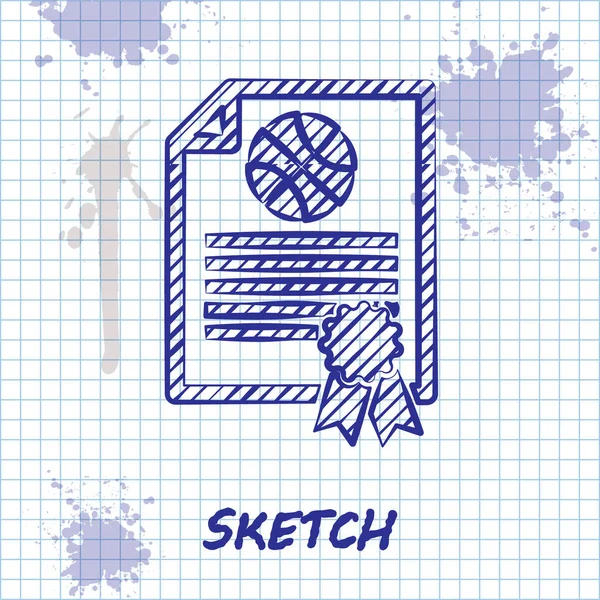 Sketch line Modelo de certificado ícone de prêmio de basquete isolado no fundo branco. Conquista, prêmio, grau, bolsa, conceitos de diploma. Ilustração vetorial — Vetor de Stock